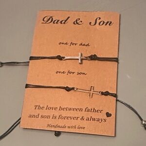 Fashion jewelry Dad & Son Black Bracelet Set with Silver Accents